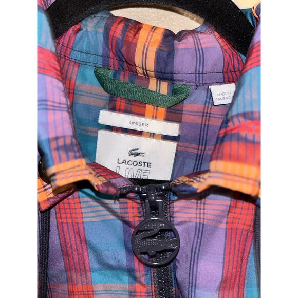 LACOSTE Live Madres Sporty Unisex Checkered Plaid Windbreaker Jackets Hoodie - Picture 6 of 14